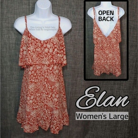 Elan Red Floral Spaghetti Straps Open Back Mini Dress Sundress Womens Large - Picture 1 of 11
